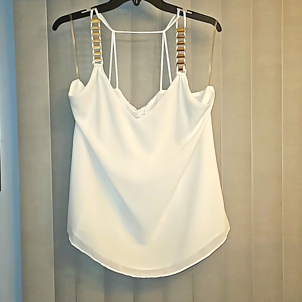 Juniors summer top. Size XL. Color white with gold straps. Brand socialite.